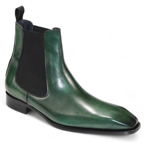 Duca Di Matiste "Empoli" Green Genuine Italian Calf Leather Ankle Boots.